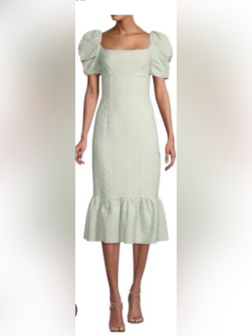 NWT Rachel Parcell Cloqué PuffSleeve Mint Cameo Green Square-Neck Midi dress XS